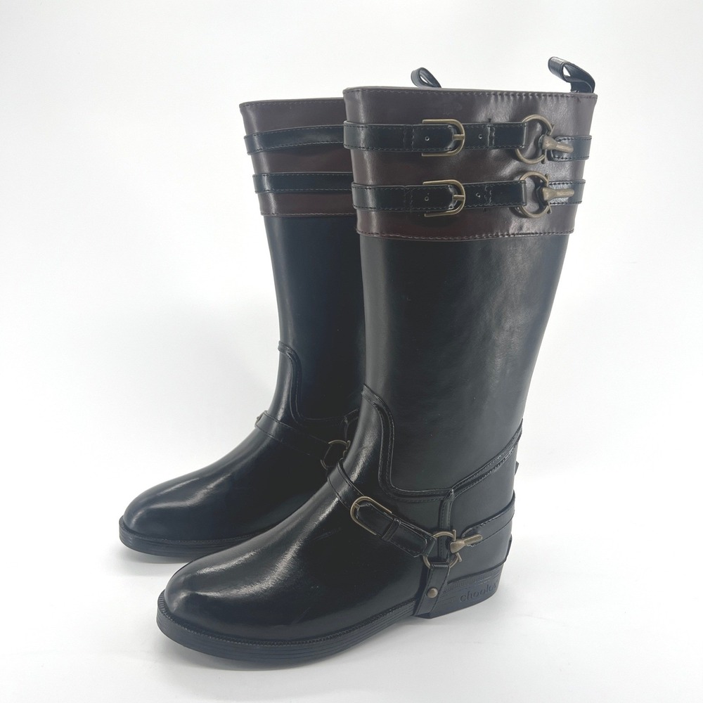 Chooka Signature Black Riding Preakness Boots Tall Rubber Buckles Womens Size 6